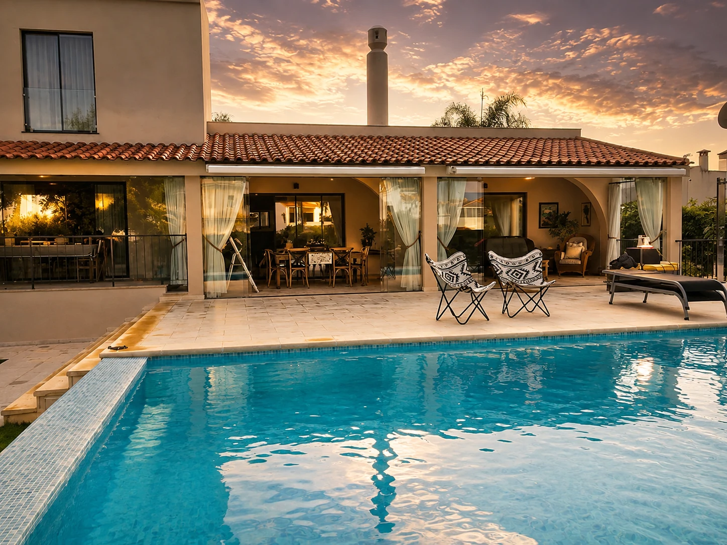 Casa com piscina e grandes aberturas envidraçadas